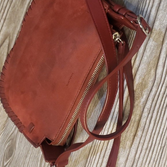 All Saints dark red suede crossbody bag - Picture 4 of 7